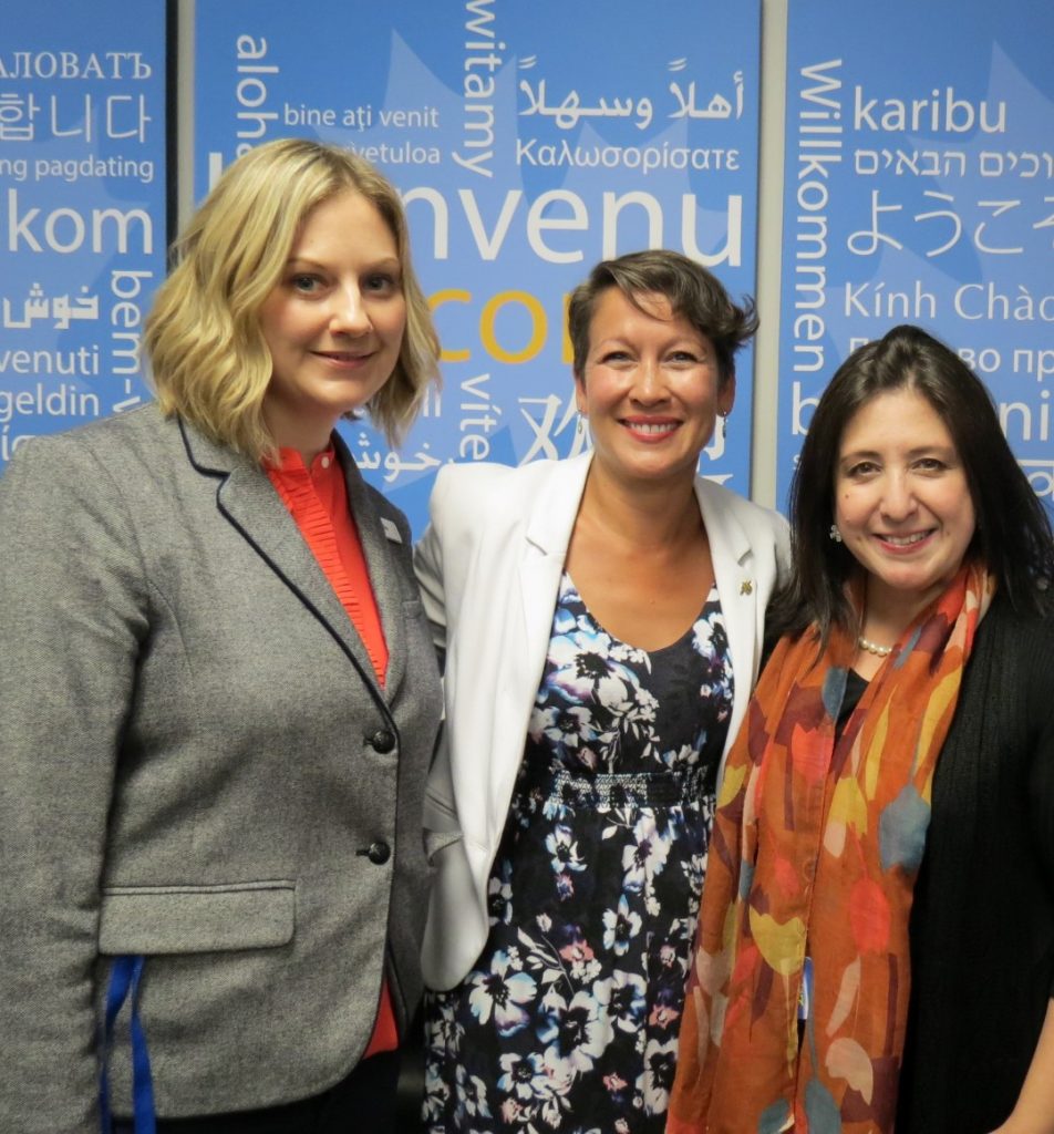L-R: Lianne Stooshnoff, Site Manager, Rt. Hon. Melanie Mark, MLA for Vancouver-Mount Pleasant, Maria Poe, Event Organizer