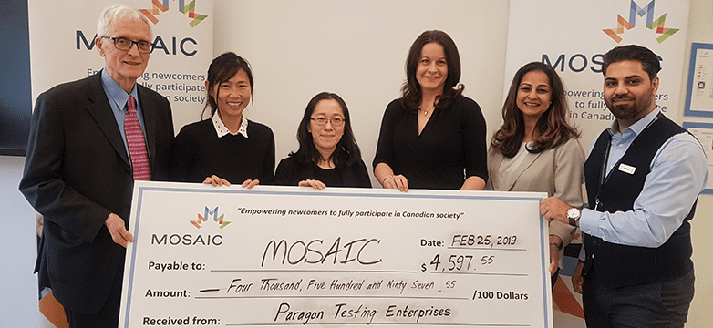 Paragon Testing Enterprises donates $4,597.55 to MOSAIC